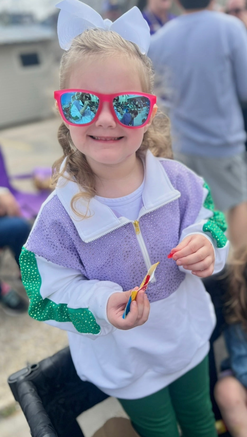 Girls Mardi Gras Bedazzled Zip Up Pullover