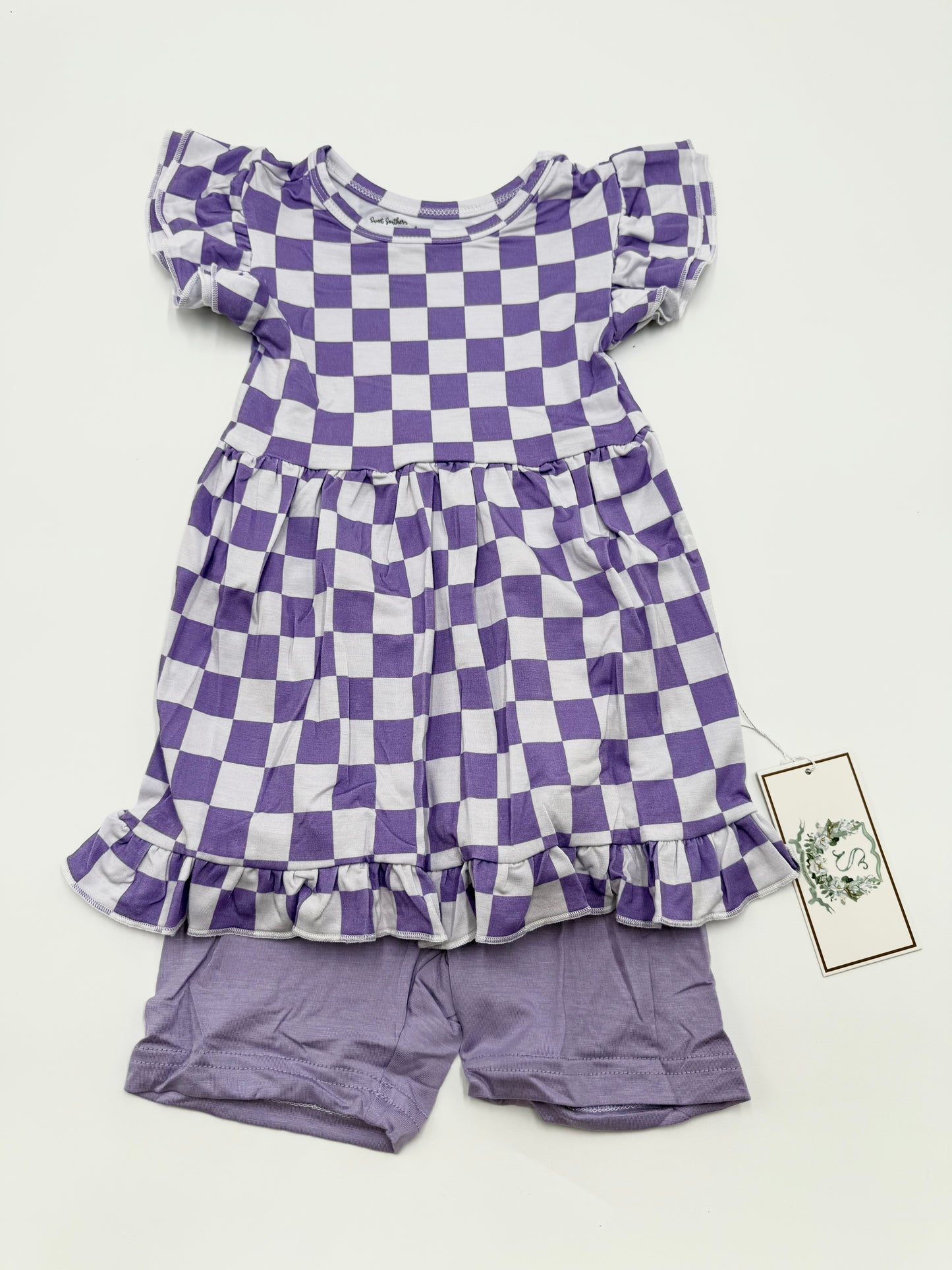 Purple Check Ruffle Short Set