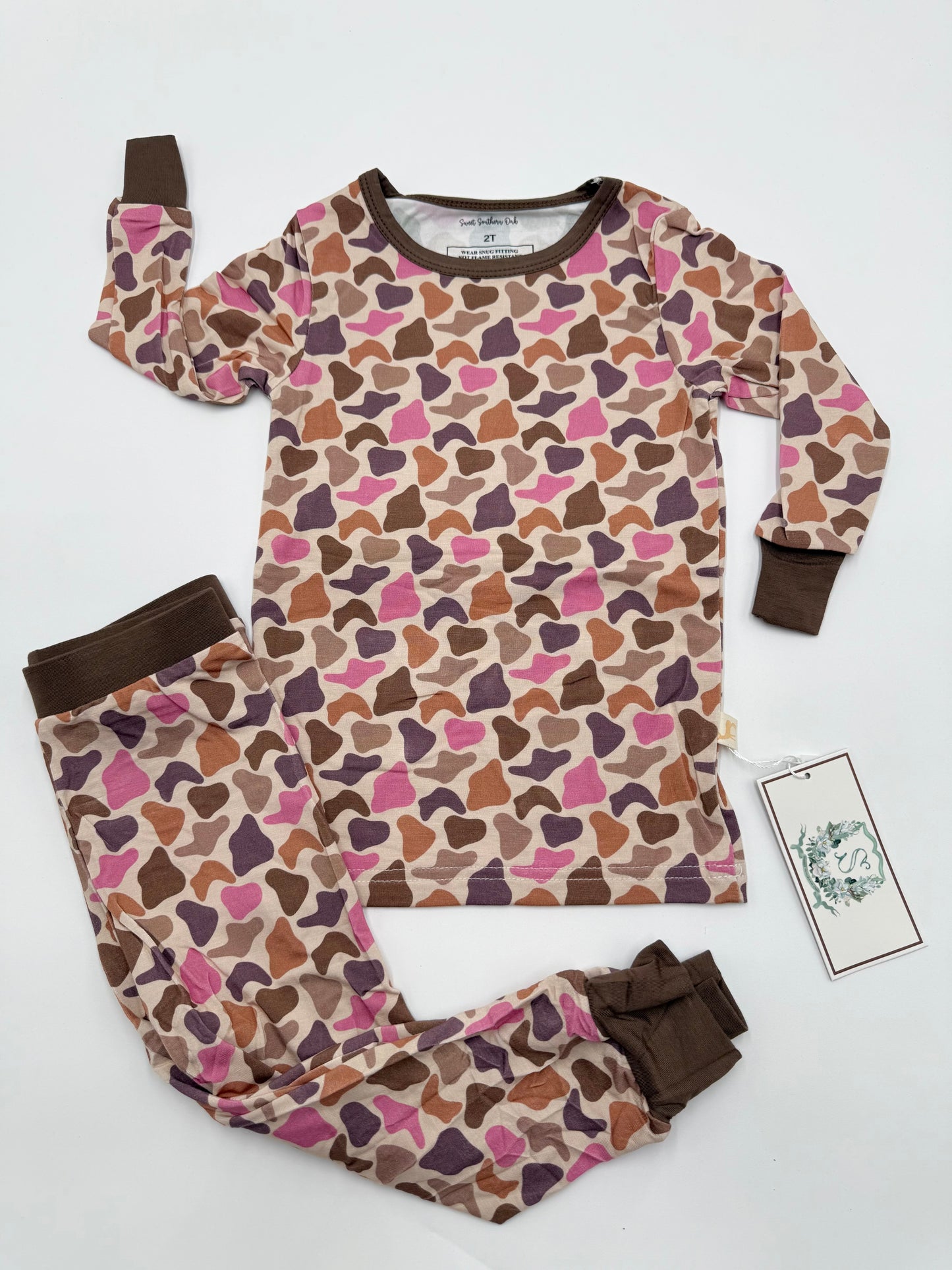 Girls Pink Camo Pants Set