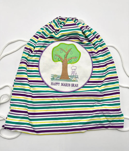 Drawstring Striped Backpack “Happy Mardi Gras”
