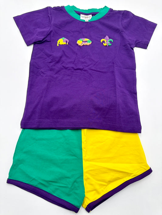 Boys Mardi Gras French Knot Colorblock Short Set