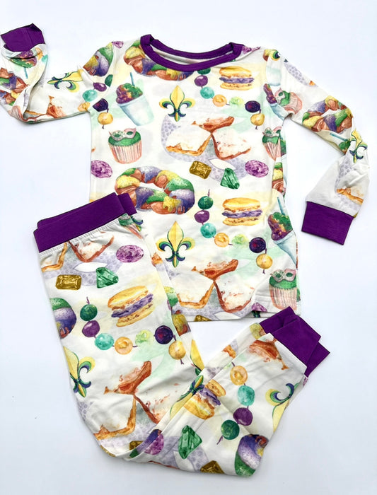 Unisex Watercolor Mardi Gras Bamboo Pajama Pants Set