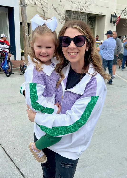 Women’s Mardi Gras Bedazzled Zip Up Pullover