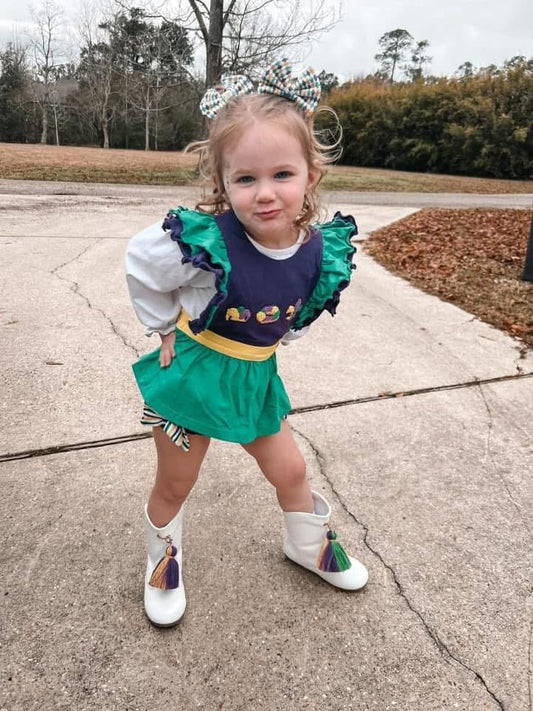 Girls Mardi Gras Colorblock French Knot Bloomer Set