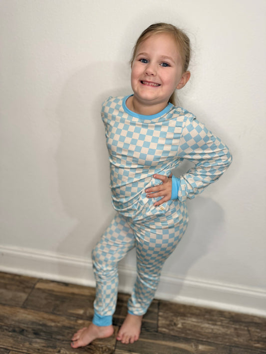 Blue Check Pants Set