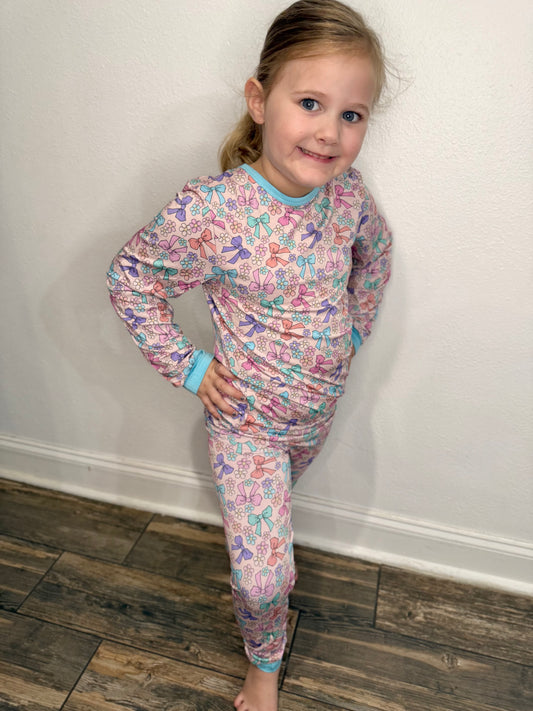 Girls Daisy Bows Pants Set