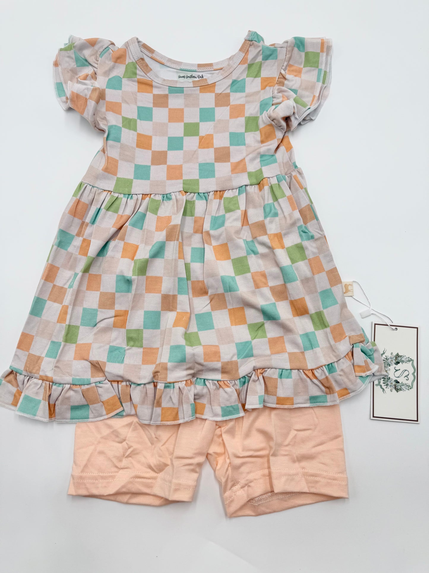 Girls Boho Check Ruffle Short Set