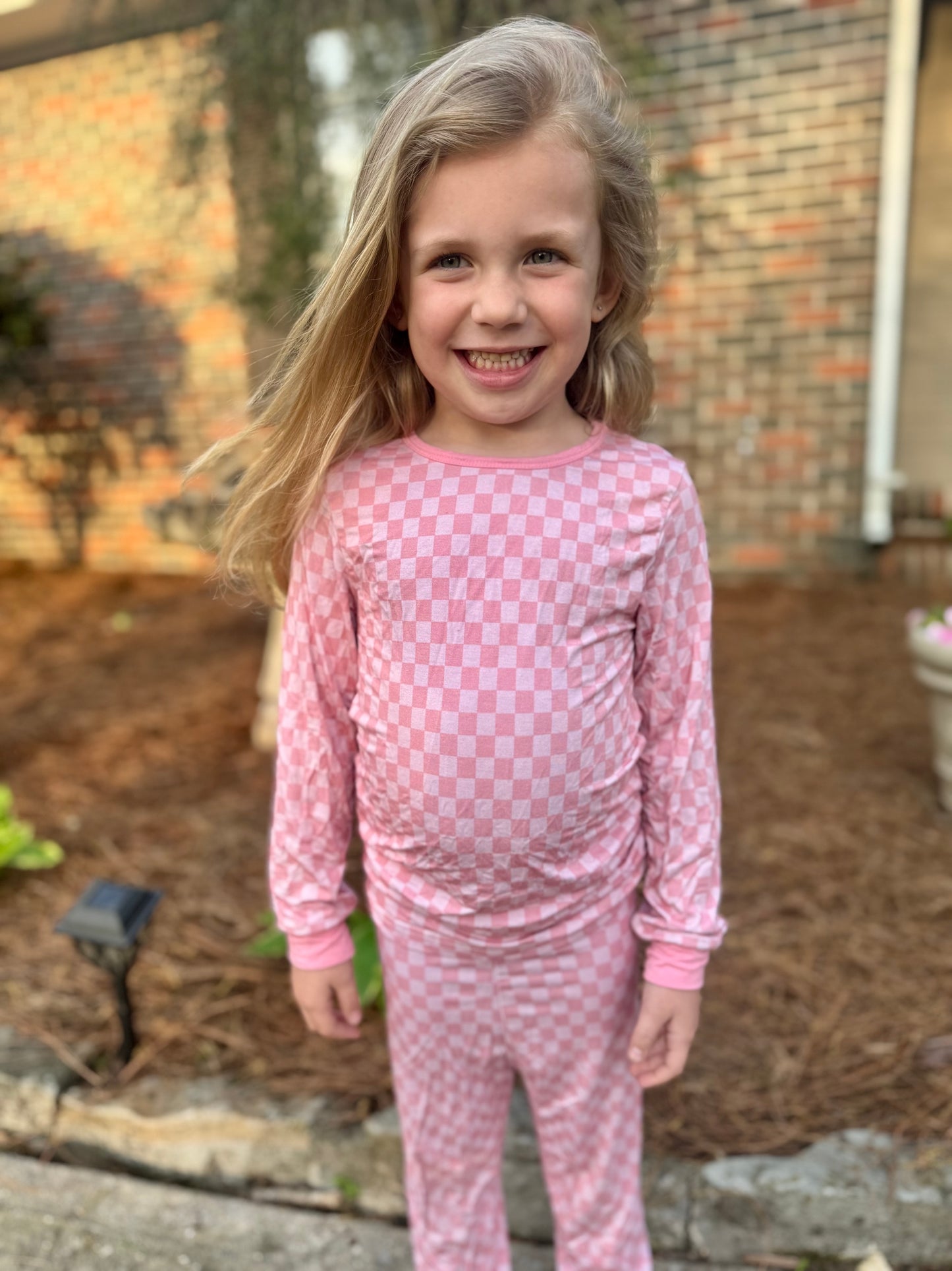 Pink Checkered Pants Set