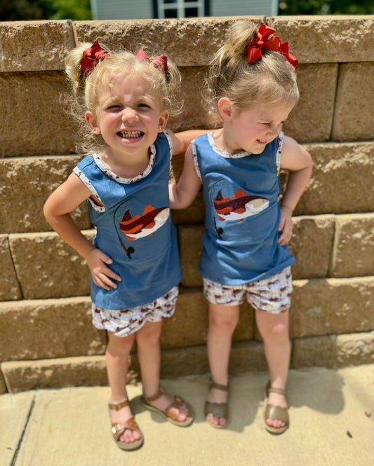 Girls Red Fish Short Set