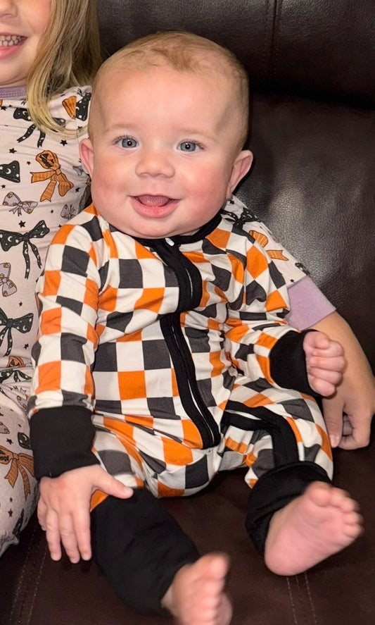 Spooky Orange Checkered Pants Set