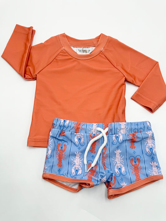 Bright Coral Crawfish Rashguard Set