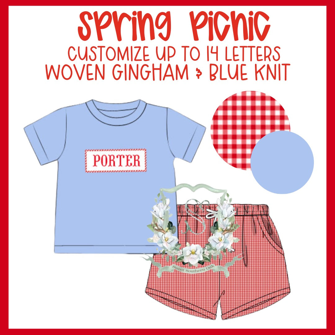 WS PO36: Boys Spring Picnic Name Smock Short Set