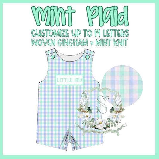 WS PO36: Boys Mint Plaid Name Smock Jonjon