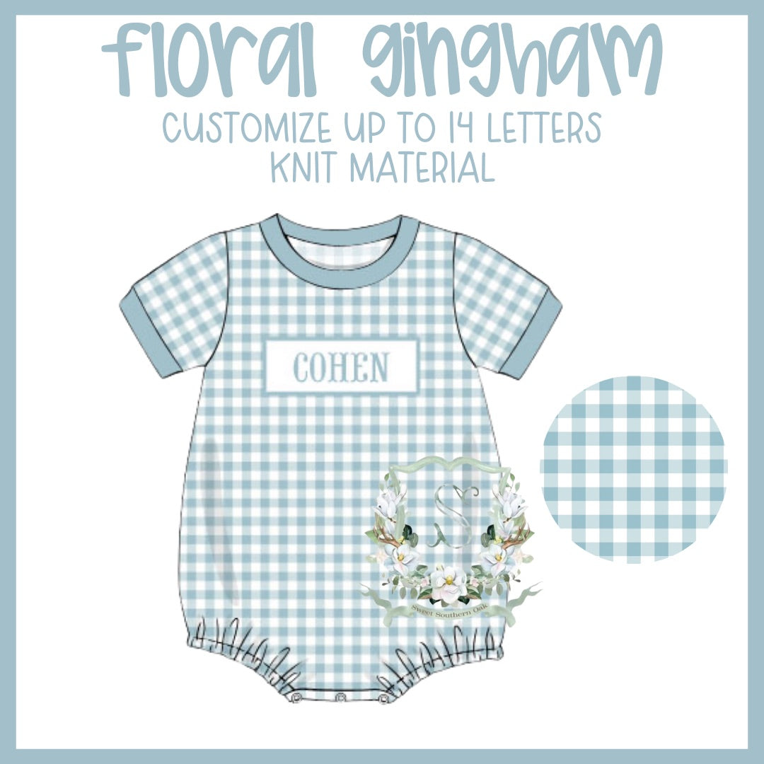 WS PO36: Boys Floral Gingham Name Smock Bubble