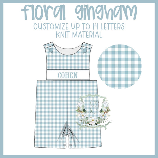 WS PO36: Boys Floral Gingham Name Smock Jonjon